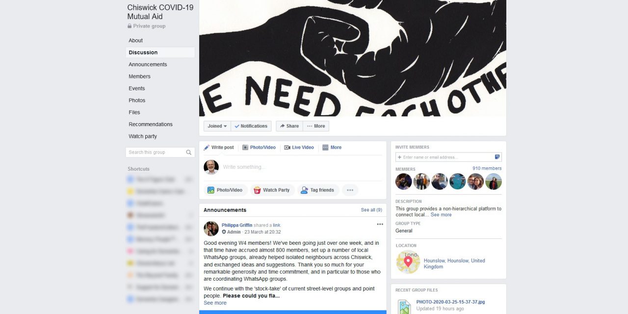 Chiswick COVID-19 Mutual Aid Facebook Group